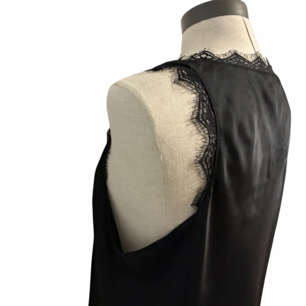 Stella & Dot Tank Top Black V Neck Satin Lace Sleeveless Stretch Womens XL - Picture 4 of 10